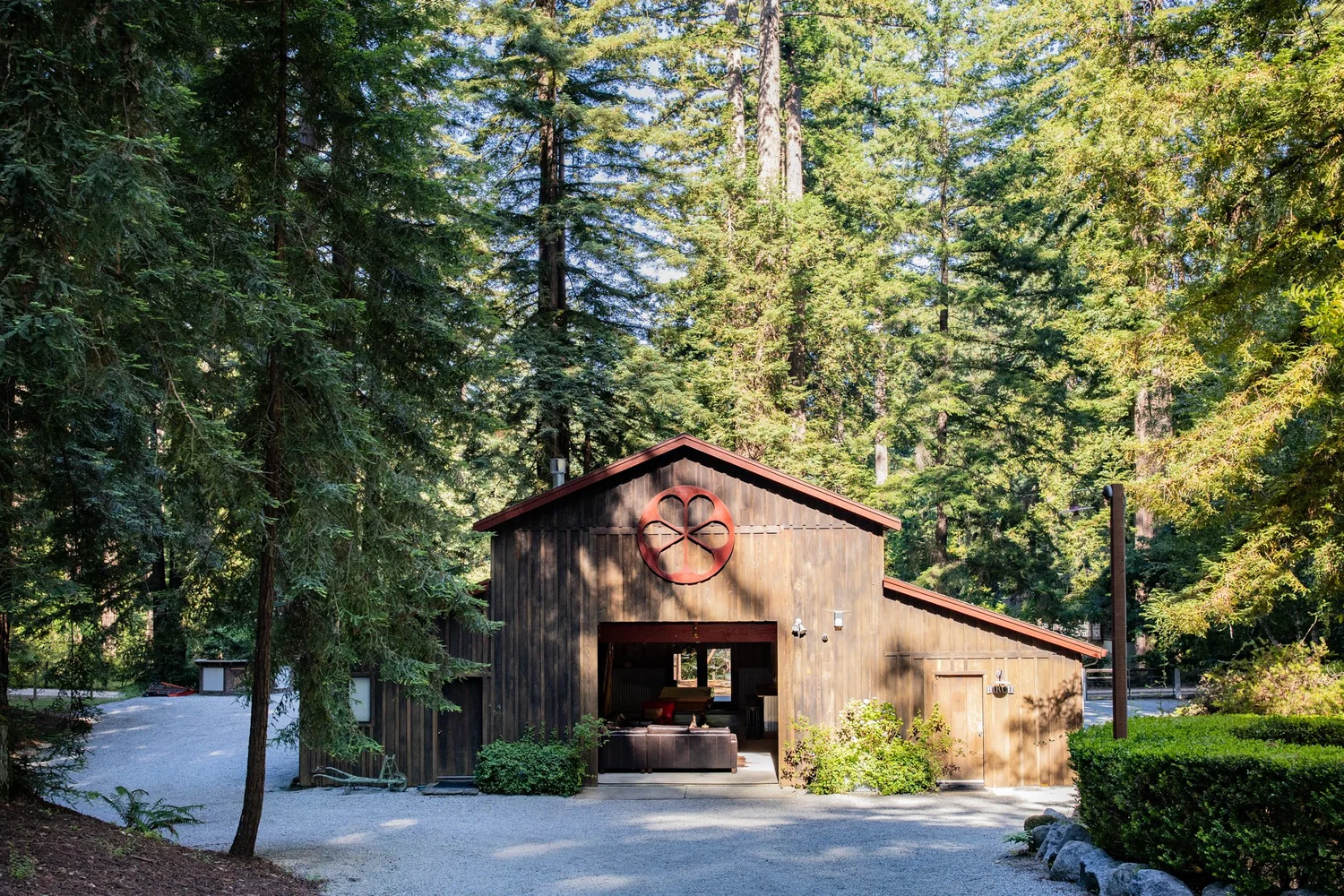 Wooden gathering barn in the redwoods